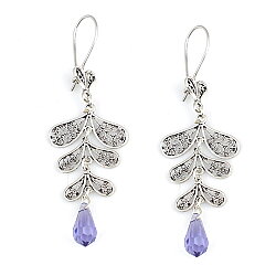 Swarovski Ametist Taşlı Yaprak Motifli Sallantılı 925 Ayar Gümüş Telkari Küpe - Nusrettaki