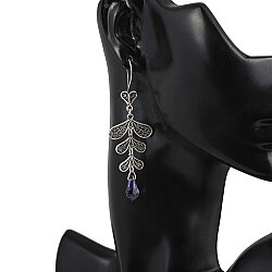 Swarovski Ametist Taşlı Yaprak Motifli Sallantılı 925 Ayar Gümüş Telkari Küpe - 3