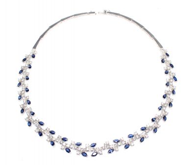 Tennis Fancy Necklace White - White Blue Stone - 5