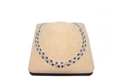 Tennis Fancy Necklace White - White Blue Stone - 6