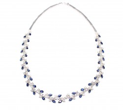 Tennis Fancy Necklace White - White Blue Stone - 7