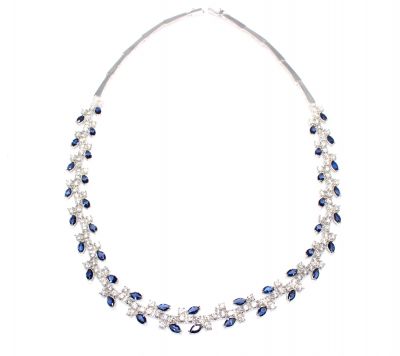 Tennis Fancy Necklace White - White Blue Stone - 7