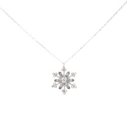 White CZ. 925 Sterling Silver Snowflake Necklace - 7