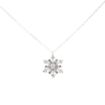 White CZ. 925 Sterling Silver Snowflake Necklace - 7