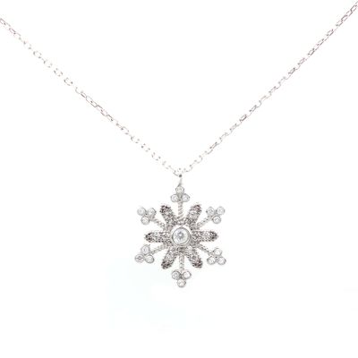 White CZ. 925 Sterling Silver Snowflake Necklace - 10